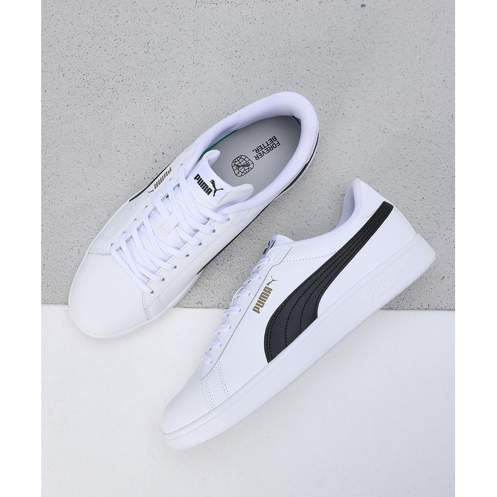 Чоловічі шкіряні кросівки Puma Smash 3.0 L чорні (White Black Gold), 37 EU