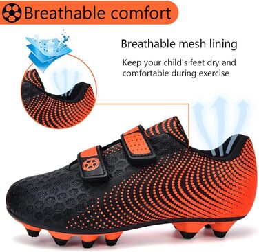 Дитячі футбольні бутси для хлопчиків та дівчаток. Низькі, для тренувань та занять спорту на відкритому повітрі. Розміри 28-37 EU, чорно-оранжеві.