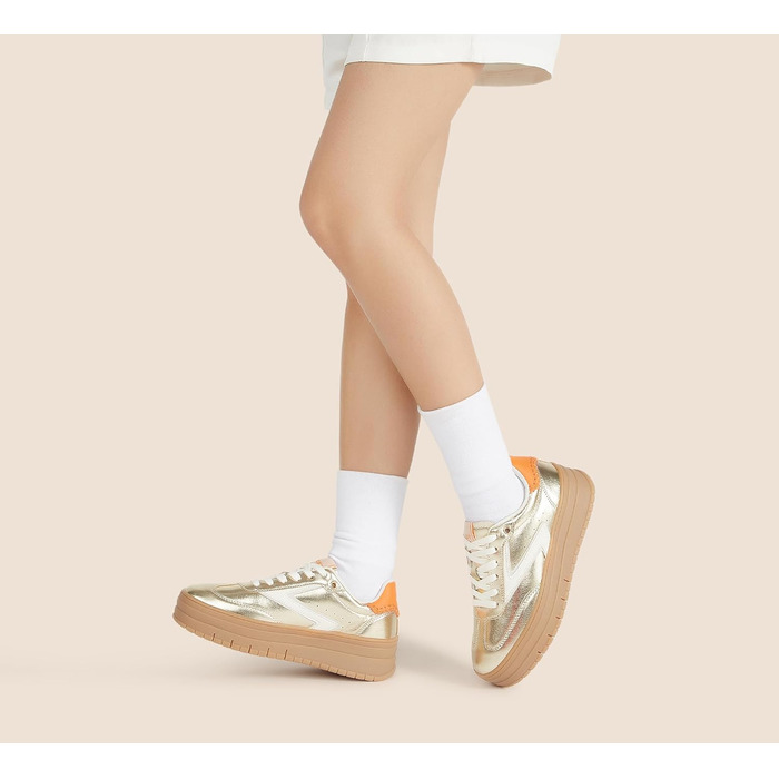 Жіночі туфлі на платформі Lucky Step з замші та гумовою підошвою, золотисті - ретро дизайн для тенісу та повсякденного носіння, 38 EU