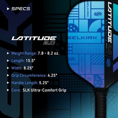 Падл для піклболу SLK Latitude 2.0 G4, графіт, технологія Rev-Core+, SpinFlex, синій, для контролю та потужності