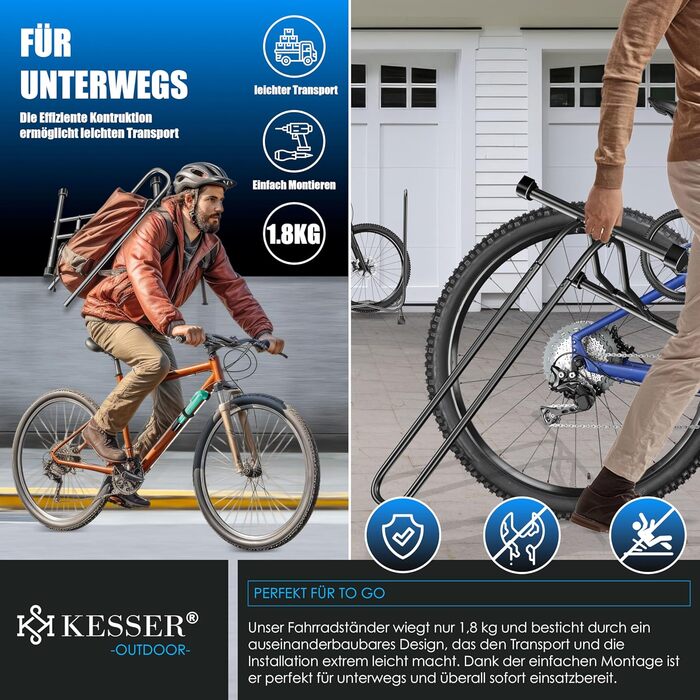 Підставка для велосипеда KESSER® для гірського, електро-, та міського велосипеда | Рейс-сталева підставка | Ширина покришки до 65 мм | З повітряним насосом (Антрацит, 1 шт.)