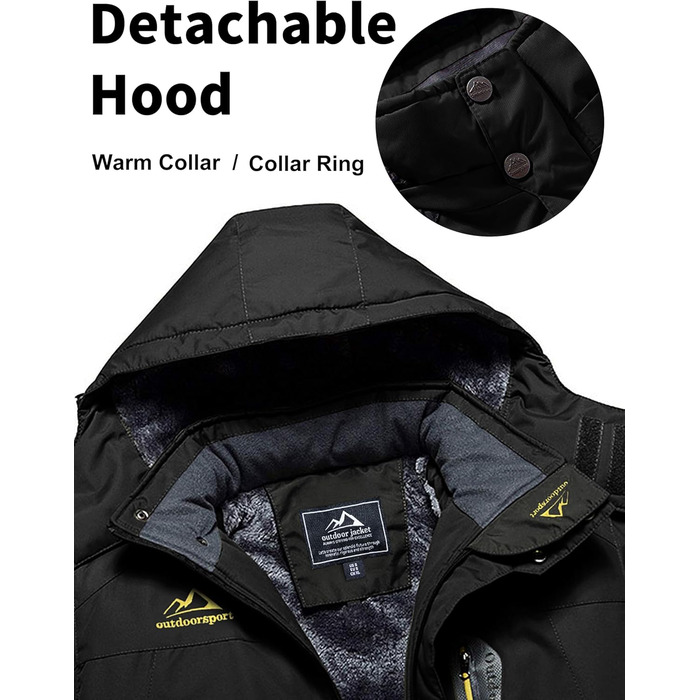 Чоловіча флісова куртка MAGCOMSEN на зиму: тепла, водонепроникна, з капюшоном для туризму та кемпінгу (чорний, L)