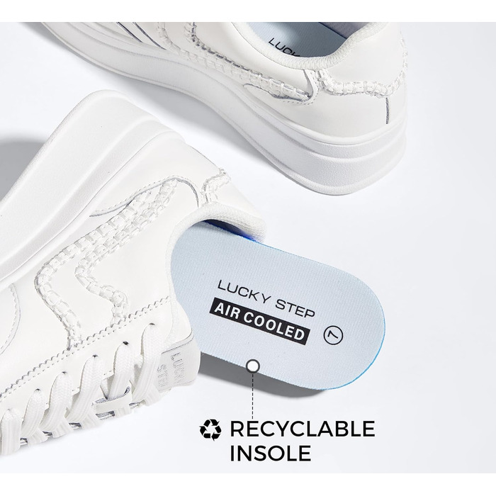 Жіночі кросівки на платформі LUCKY STEP – модні масивні кросівки, зручні шнурівки для повсякденного носіння та прогулянок з прошитими деталями, чорно-білі (білі, 42 EU)