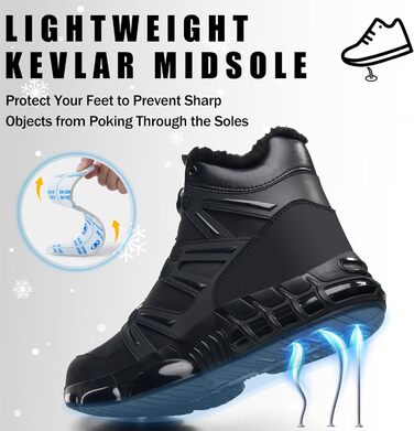 Зимові захисні чоботи,  водонепроникні для чоловіків та жінок. Робочі черевики з повітряною подушкою, сталевим підноском, утеплені, розміри 36-47 EU, чорний.