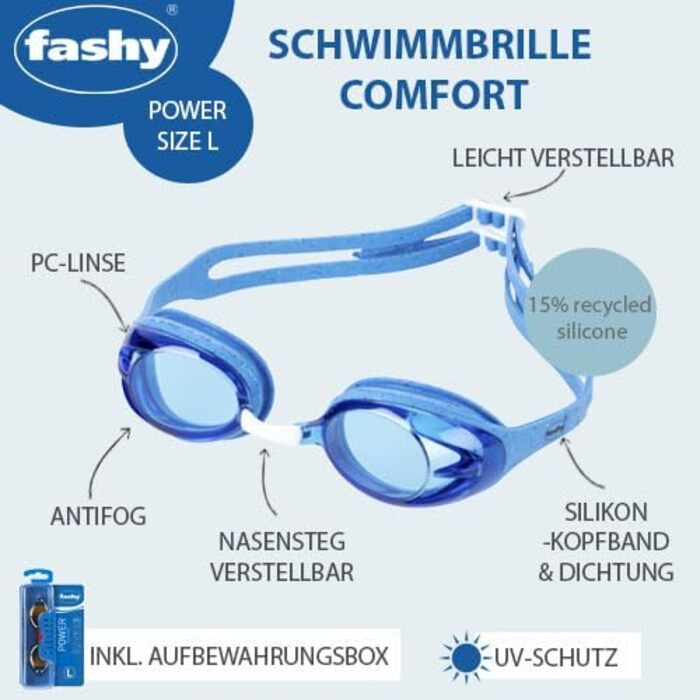 Окуляри для плавання Fashy Power Unisex, сині - комфортні, 1 шт.
