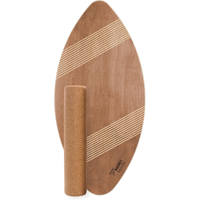 Балансувальна дошка Kolibri Board Round Grip з корковим валиком, дерево, без пластику, екологічна, для початківців і досвідчених, Німеччина, коричнева