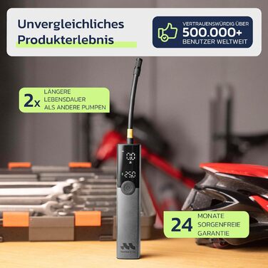 Електрична велосипедна помпа Woowind Ventus Ride: 150 PSI, 10.3 Bar, універсальні клапани (Presta, Schrader, Dunlop)