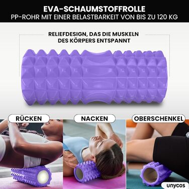 Набір для масажу та реабілітації Unycos: ролер для фасції, фітнес-гумки, масажний м'яч, стік для реабілітації, мотузка для формування, сумка для зберігання (Чорний/Лідний)