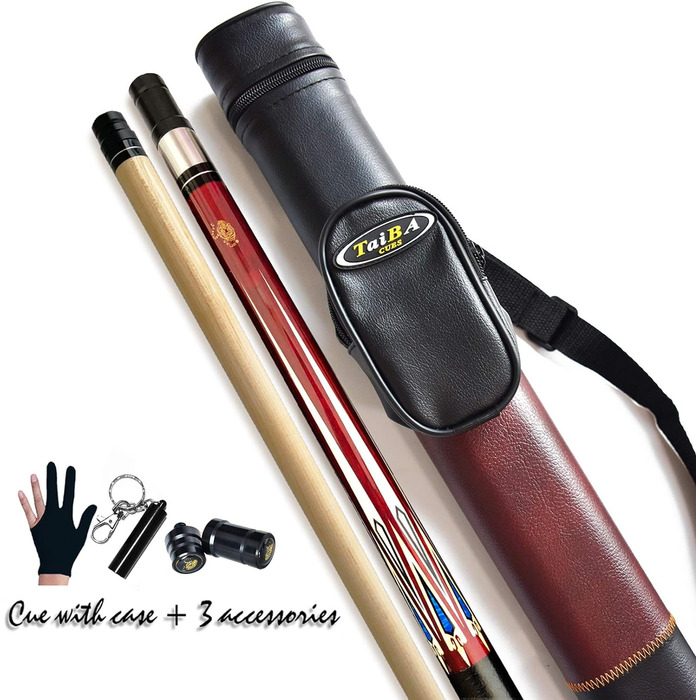 Професійний більярдний кий Tai Ba Cues Billard-Queuestab з чохлом, 13 мм наконечник, 147,3 см, канадський клен, 3 шт. аксесуарів (S3), вага 18,19,20,21,22 г, кольори: синій, чорний, червоний, сірий, зелений