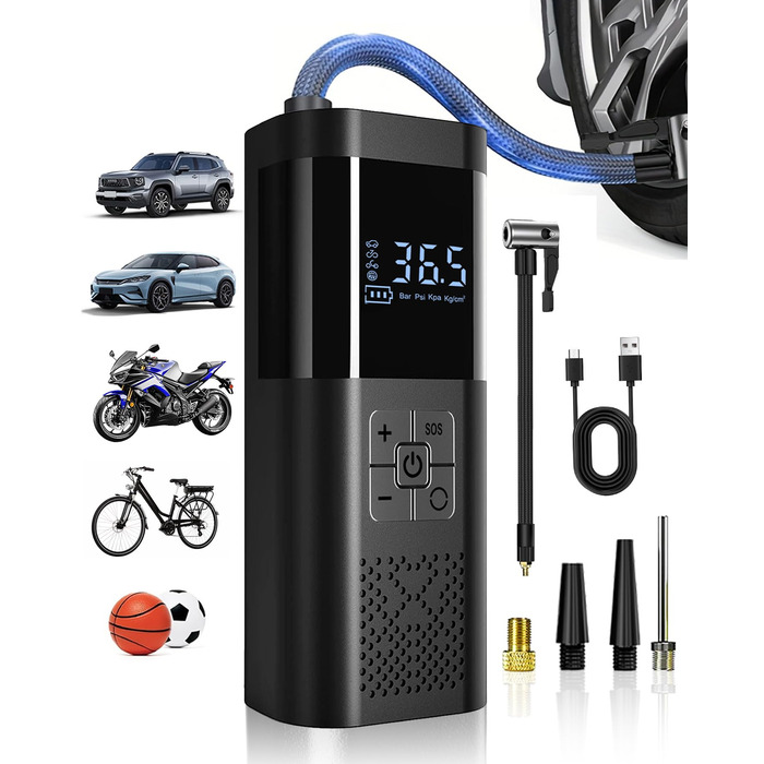 Електрична повітряна помпа SERVOMASTER з манометром, акумуляторна, 150 PSI, LED, для велосипеда, авто, мотоцикла