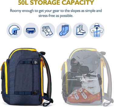 Рюкзак для лижного спорядження Unigear 50L/70L з кишенею для шолома, блакитний, 50/70 літрів