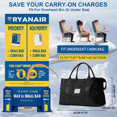 Жіноча спортивна сумка 40x20x25, ручна поклажа Ryanair, водонепроникна дорожня сумка для подорожей, тренувань, басейну та спортзалу