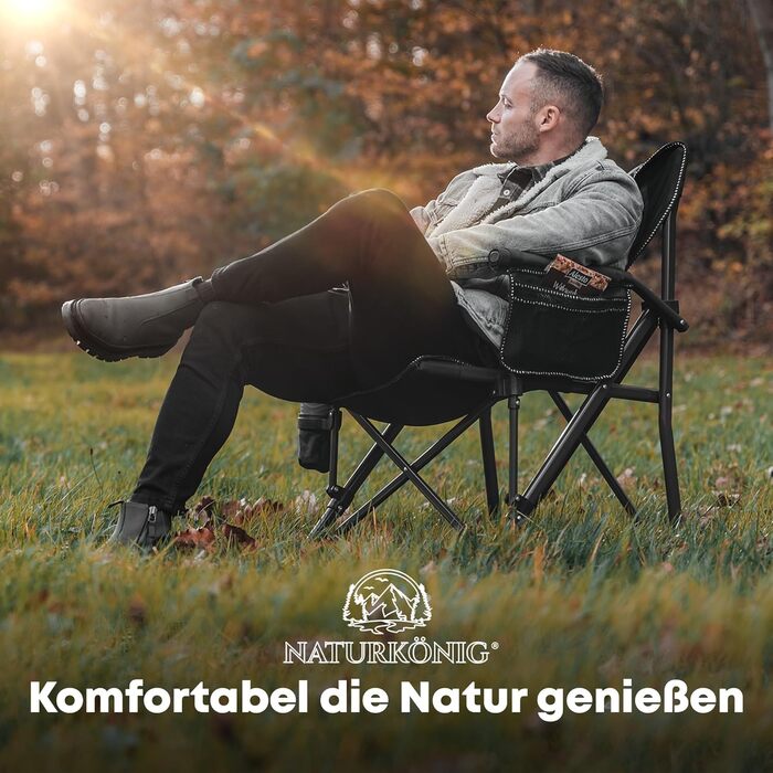 Зручний складаний стілець для кемпінгу та риболовлі, 160 кг, з подушкою та кишенею для напоїв (Чорний)