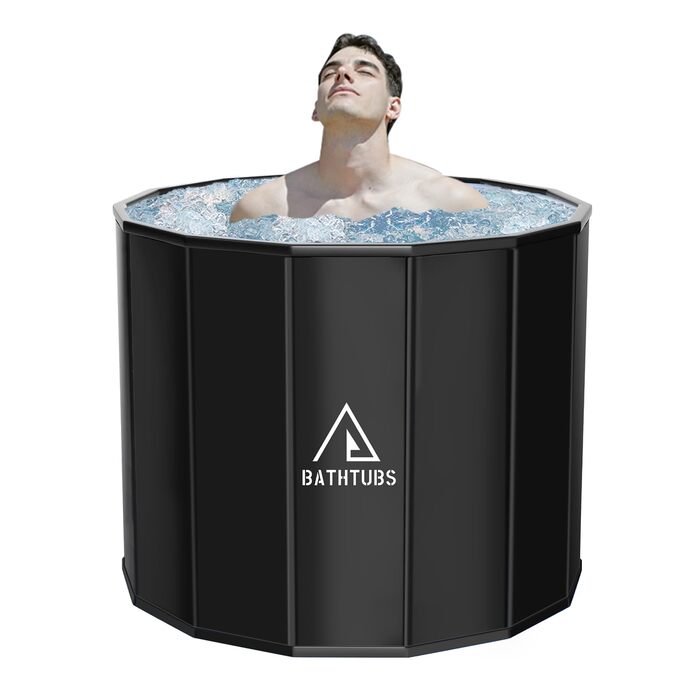 Портативна складана ванна для дорослих STARBRILLIANT (80x66 см) — крижана ванна для відновлення м'язів, SPA та загартовування, чорна, розмір L