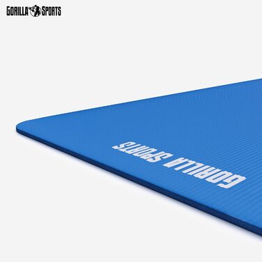 Килимок для йоги GORILLA SPORTS 190x60x1,5 см, антиковзкий, без фталатів, з ременем, синій, фітнес-мат для тренувань