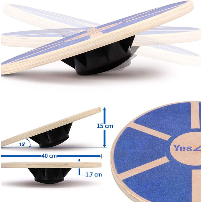 Дерев'яний балансборд Yes4All: тренажер для рівноваги з антиковзким покриттям (блакитний)