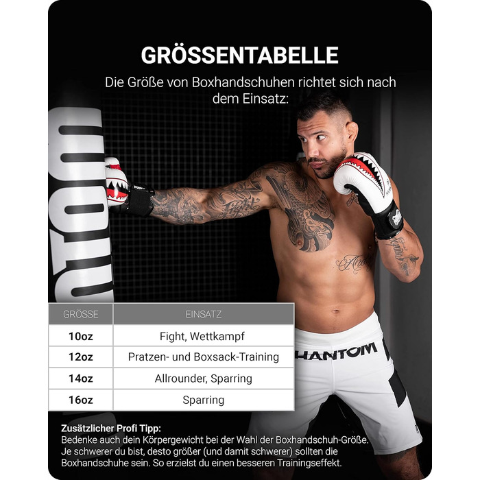 Боксерські рукавички Phantom Boxhandschuhe Fight Squad для MMA та тайського боксу | Чоловічі, білі, 12 Oz