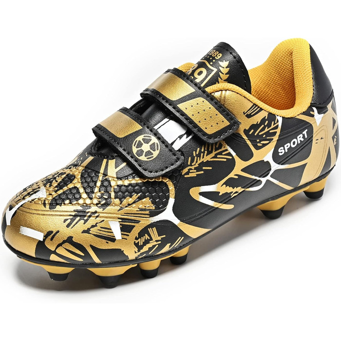 Дитячі футбольні бутси Unisex, чорно-золоті, розмір 28-37 EU, дихаючі, антиковзкі