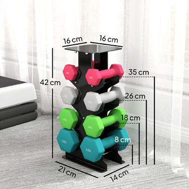 Набір гантелей 4 пари коротких гантелей з підставкою для зберігання, неслизькі ручки, 1-4 кг, шестигранні
