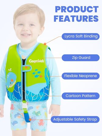 Дитячий жилет для плавання Gogokids 15-30 кг, для навчання плаванню, 1-8 років, зелений S (1-3 роки)