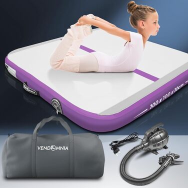 Гімнастична килимок VENDOMNIA Airtrack Matte з електричною помпою та сумкою, 10/20 см заввишки, довжина 1/2/3/4/5/6/7/8 м, для гімнастики, акробатики, фітнесу, йоги (100*100x10 см, Richlavender)