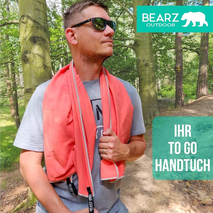 Набір рушників BEARZ Outdoor з мікрофібри (120x60см + маленьке рушник для обличчя) - Легкі, швидковисихаючі рушники для пляжу, подорожей, спорту та кемпінгу - Мікрофібра, блакитний (кораловий)