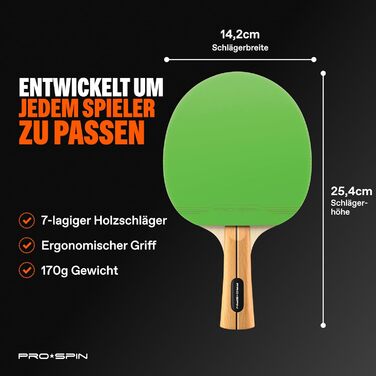 PRO-SPIN Набір для настільного тенісу – Преміум ракетки, м'ячі 3 зірки, сумка для зберігання (4 гравці) | Різні кольори (фіолетовий/блакитний/м'ятний/зелений)