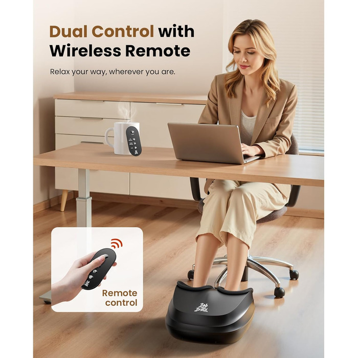 Електричний масажер для ніг Bob and Brad Lite з підігрівом, розминаючою та компресійною функцією, Shiatsu масажер для ніг, для зняття болю (до 45 розміру), з пультом керування