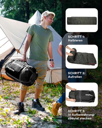 Спальний мішок KingCamp на 2 особи з фланелі, зимовий, для кемпінгу та відпочинку на природі, 3-4 сезони, з 2 подушками, підходить для дітей та дорослих (зелений)