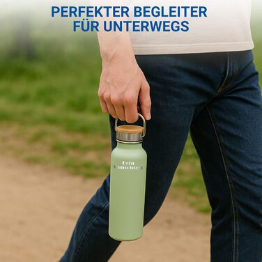 Трінкфляшка 500 мл з нержавіючої сталі з подвійними стінками - ізольована пляшка для холодних напоїв, не протікає, з ручкою, колір: фіолетовий (зелений з текстом на замовлення)