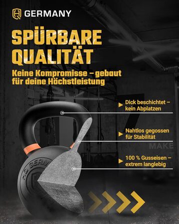 Кетлбел HQ Germany® з порошковим покриттям [2-32кг/Набори] - Набір чавунних кетлбелів преміум-якості з точністю ±2% - Кульова гиря, набір гир, кетл-бел, високоякісні кетлбели з порошковим покриттям (30кг)