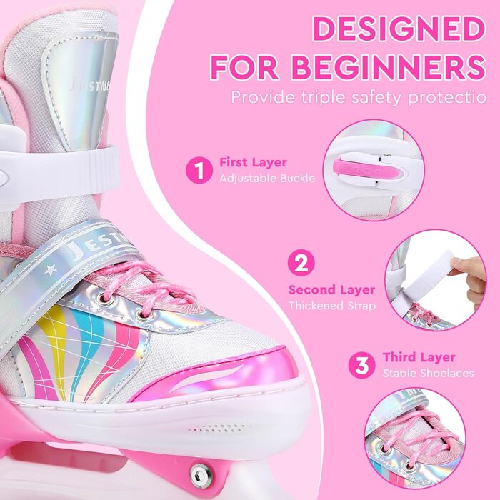 Дитячі ролики для катання на роликах, регульовані ролики Quad, розмір 4, регульовані та підсвічені ролики, ролики для дівчаток та хлопчиків. Розмір M (EU 32-36)