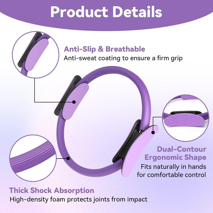 Pilates Ring Набір для пілатесу: коло з ручками 35 см, 5 еластичних стрічок, м'яч для пілатесу - для дому, тонусу тіла, гнучкості