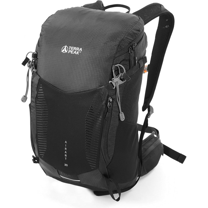 Рюкзак Terra Peak для походів 20 л, чорний, вентильована спинка, тримач для питної системи, дощовик, з поясом на стегнах, для одноденних турів, міський та трекінговий рюкзак