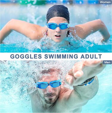 Окуляри для плавання дорослі та дитячі - проти запотівання, HD лінзи, захист від УФ, водонепроникний ущільнювач для тренувань, пляжу/басейну - зручна посадка, унісекс, чоловічі та жіночі окуляри для плавання (2600-BL)