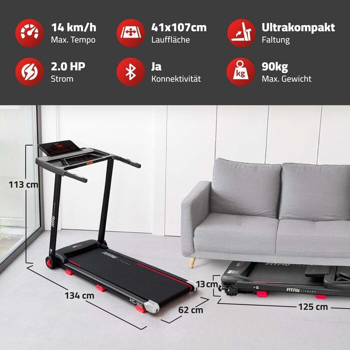 Складана бігова доріжка FITFIU Fitness 4 в 1 з нахилом 9%, швидкістю до 14 км/год, підтримкою APP, датчиком пульсу та тримачем для планшета, компактна Walking Pad MC-160