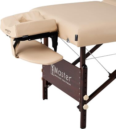 Складний масажний стіл Master Massage з підігрівом, регульована спинка, шкіра/дерево, 71 см, бежевий, для салону та косметології