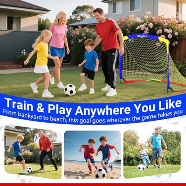 Ворота для футболу Dimples Excel Pop-Up – розкладні для дітей | Набір 1 або 2 шт. | Розміри 120x90 / 152x110 / 213x152 см | 3 кольори | З м'ячем, насосом, конусами та мішенню | Для саду та подарунка