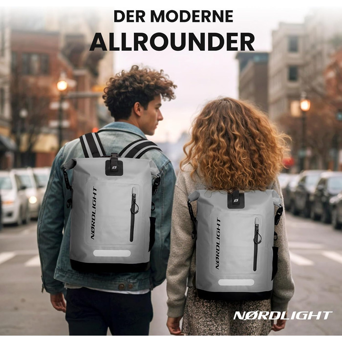 Водонепроникний рюкзак Nordlight Roll Top 25L Hybrid 25' з відділенням для 15-дюймового ноутбука, зовнішніми та внутрішніми кишенями, та комфортною системою перенесення. Антрацитовий сірий колір.