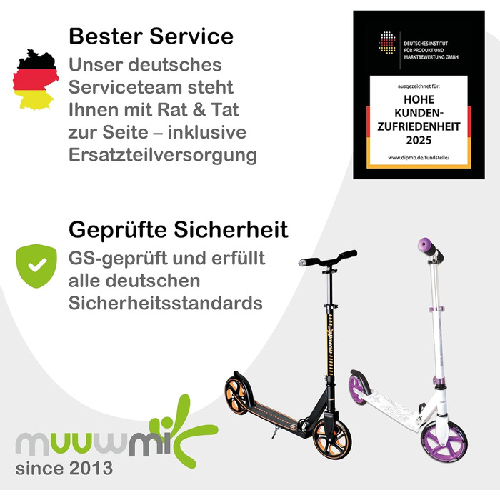 Скутер Muuwmi Pro з алюмінію – для дітей та дорослих, 215 мм, ABEC 7, регульована висота, GS-сертифікований, помаранчевий