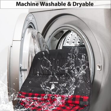 Спальний мішок GEERTOP XXL 4 сезони, фланель, 220x100 см, для дорослих, кемпінг, подорожі, туризм (чорний з червоною клітинкою)