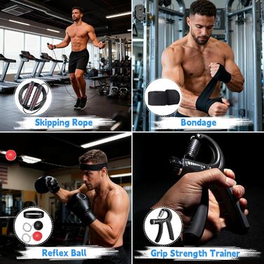 Боксерський мішок для дорослих Ninonly 120см, наповнений, з рукавичками, реактивним м'ячем, тренажером сили рук, скакалкою для MMA, карате, кікбоксингу, боксу, домашніх тренувань