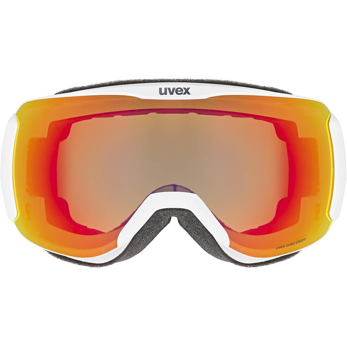 Лижна маска uvex Downhill 2100 CV Planet, універсальна, біло-червона з зеленим, антифог, для катання на лижах та сноуборді