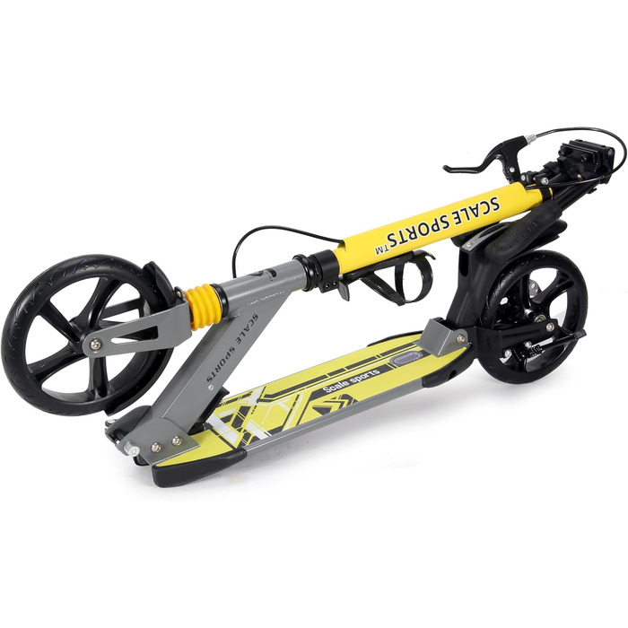 Самокат двоколісний складний Kickscooter для дітей 8-12 років, підлітків та дорослих, регульований кермо, колеса PU 200 мм, дискове та ножне гальмо, ремінь для перенесення (жовтий)