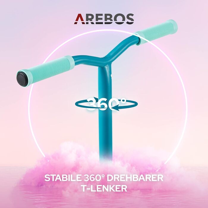 Трюковий самокат Arebos для дітей і дорослих, ABEC-9, алюмінієва гальмівна платформа, до 100 кг, з підніжкою