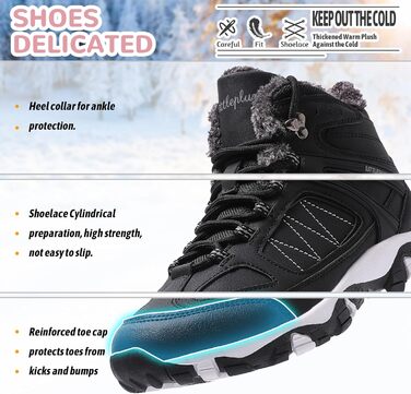 Зимові черевики ASHION для жінок: утеплені, водонепроникні, для прогулянок та походів, розмір 36-42, чорно-білі