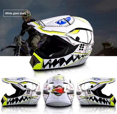 Шолом мотокрос MTB повний, для дітей та дорослих, з окулярами та рукавичками, білий (M 54~55см)
