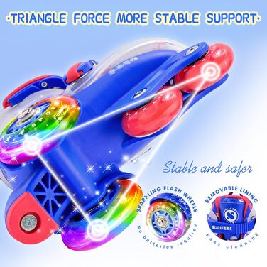 Ролики дитячі SULIFEEL регульовані, світлові, для дівчаток та хлопчиків, 3-точкові, для початківців, розмір S (29-32 EU), XS (25-28 EU)