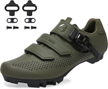 Велосипедні черевики для гірського велосипеда (MTB) для чоловіків та жінок, сумісні з SPD-кріпленнями, зелені (45 EU, зелені з 4 чорними кріпленнями)