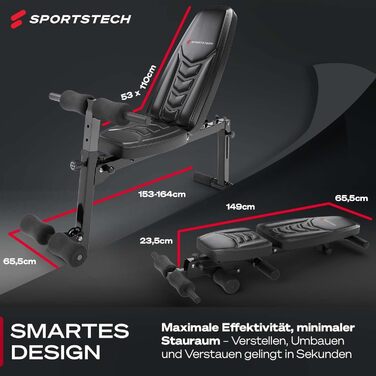 Sportstech BRT500: Багатофункціональна тренажерна лава для дому, 17 положень, з підйомником для ніг, складна, з ручками для віджимань, витримує 300 кг, для комплексних тренувань
